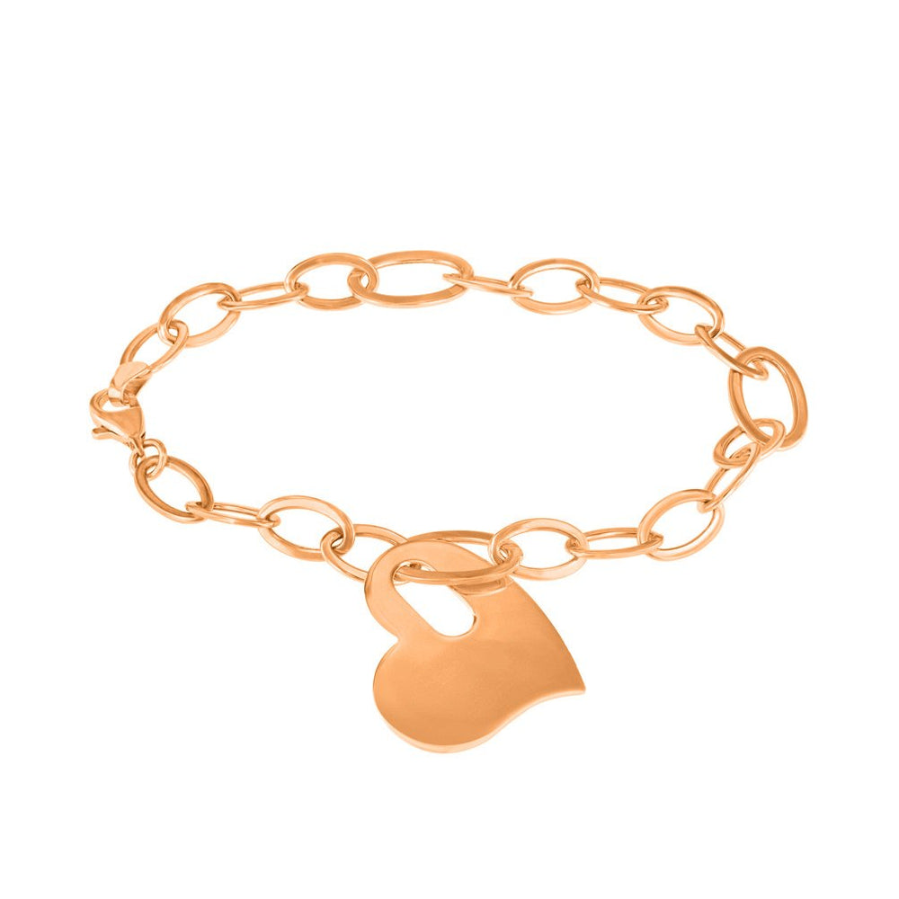 Gold Engravable Heart Charm Pendant Necklace