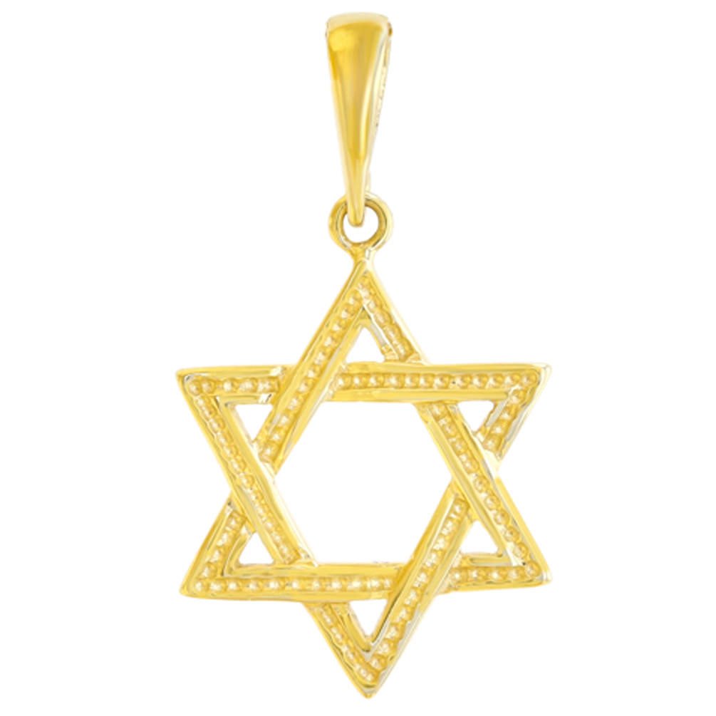 Solid 14K Yellow Gold Textured Jewish Star of David Charm Pendant