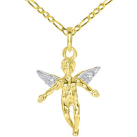 Load image into Gallery viewer, 14k Solid Yellow Gold 3D Cherub Angel Pendant with Figaro Chain Necklace
