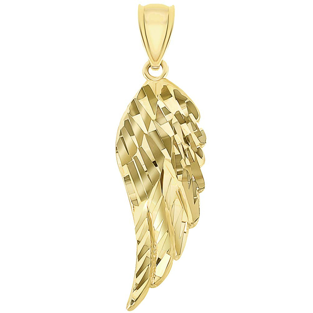 Solid 14k Yellow Gold Textured D/C Angel Wing Pendant (43 mm x 14 mm)