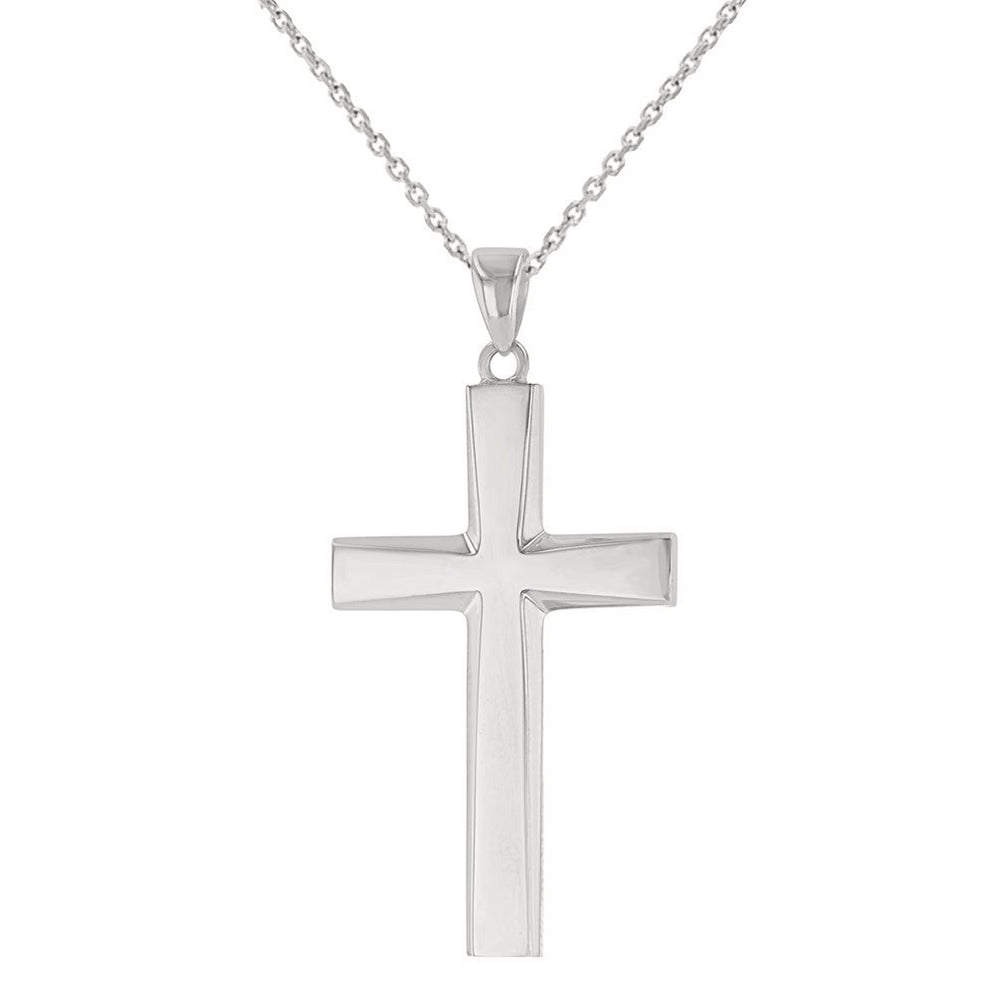 14K White Gold Plain and Simple Religious Cross Pendant Necklace