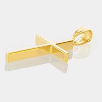 Load image into Gallery viewer, High Polished 14K Yellow Gold Plain Slender Large Cross Pendant with Chain Necklace
