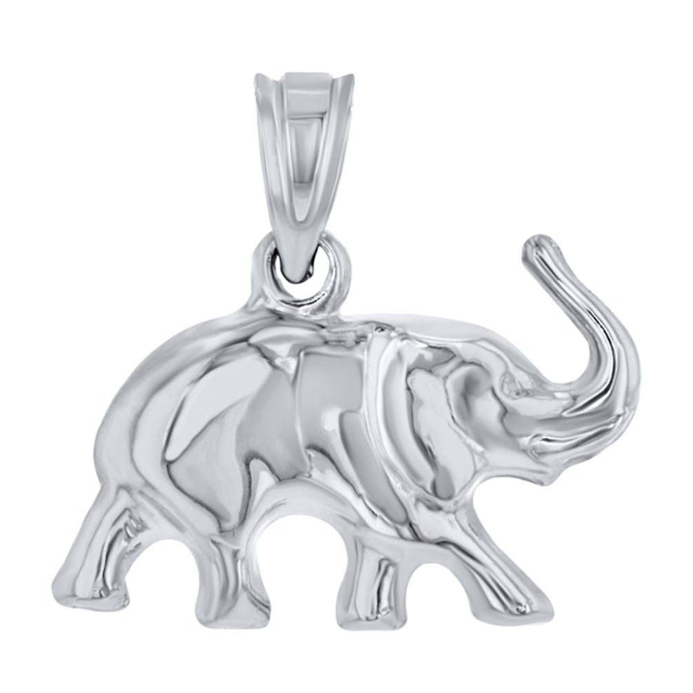 14K White Gold Polished Elephant Good Luck Animal Pendant