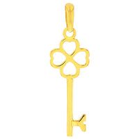 Load image into Gallery viewer, Solid 14K Yellow Gold Simple Four Leaf Clover Love Key Charm Good Luck Pendant Necklace
