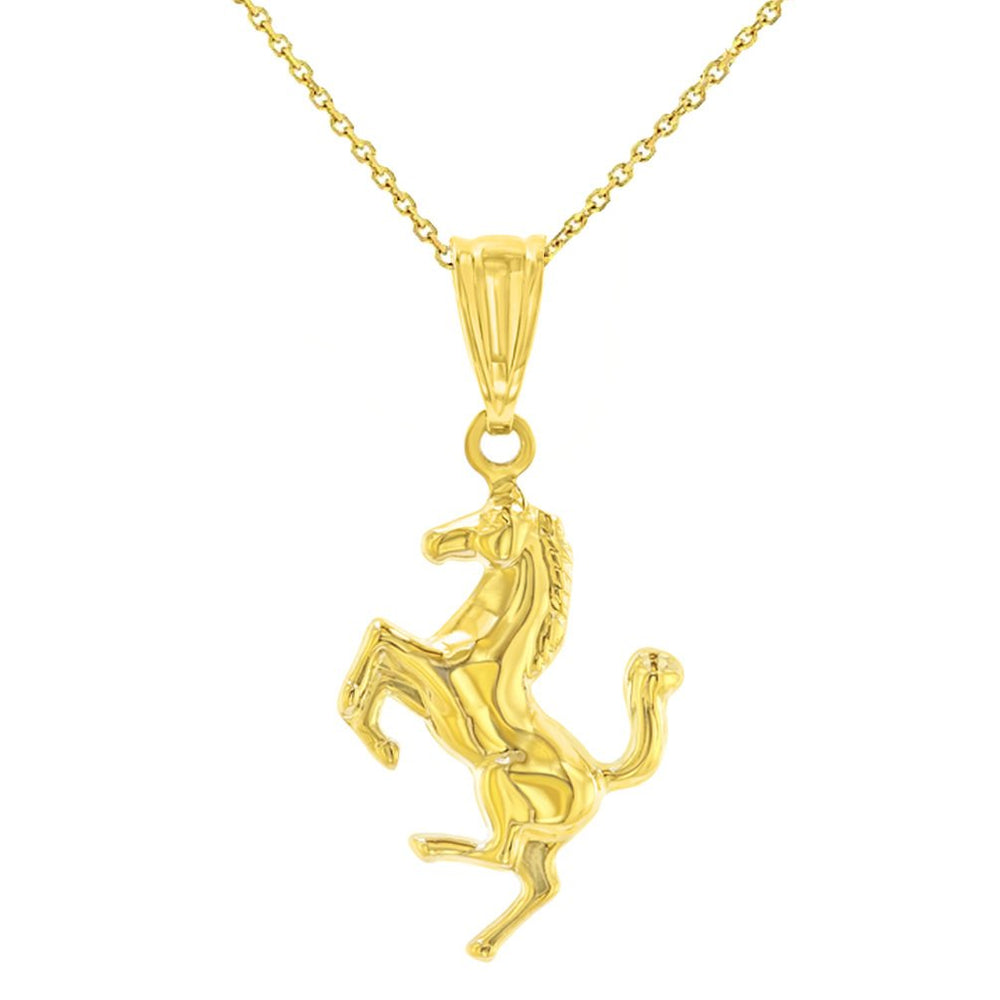 High Polish 14K Yellow Gold Stallion Horse Charm Animal Pendant Necklace