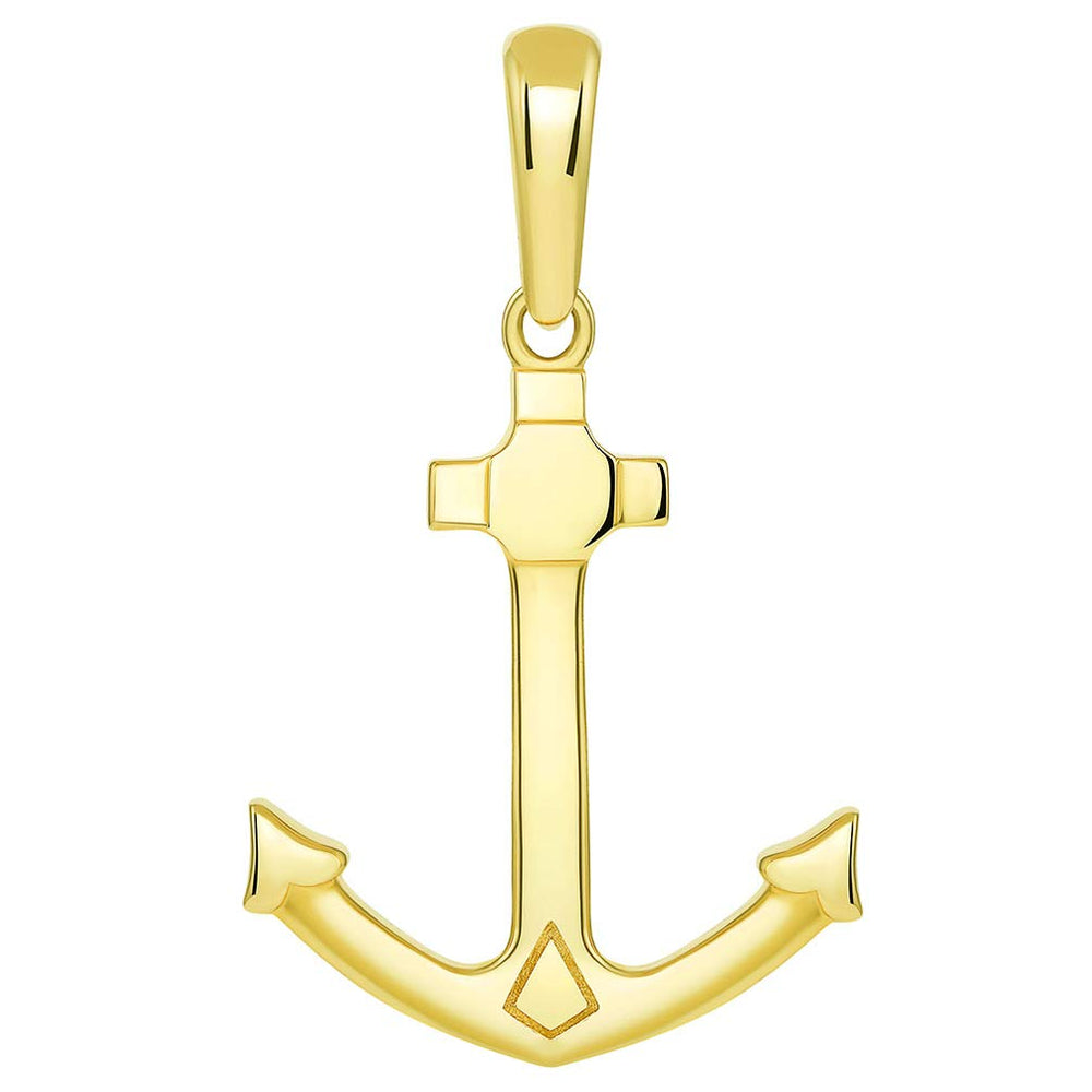 Solid 14K Yellow Gold Anchor Nautical Marine Pendant