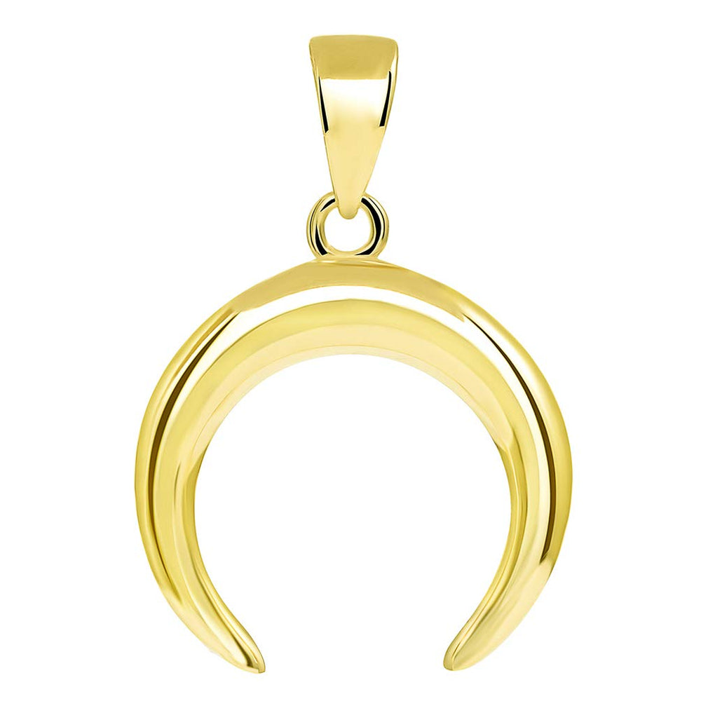 14k Gold Double Horn Crescent Moon Pendant with High Polish - Yellow Gold