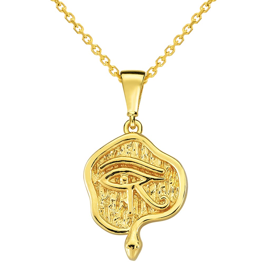 14k Yellow Gold Textured Small Eye of Horus Talisman Pendant Necklace