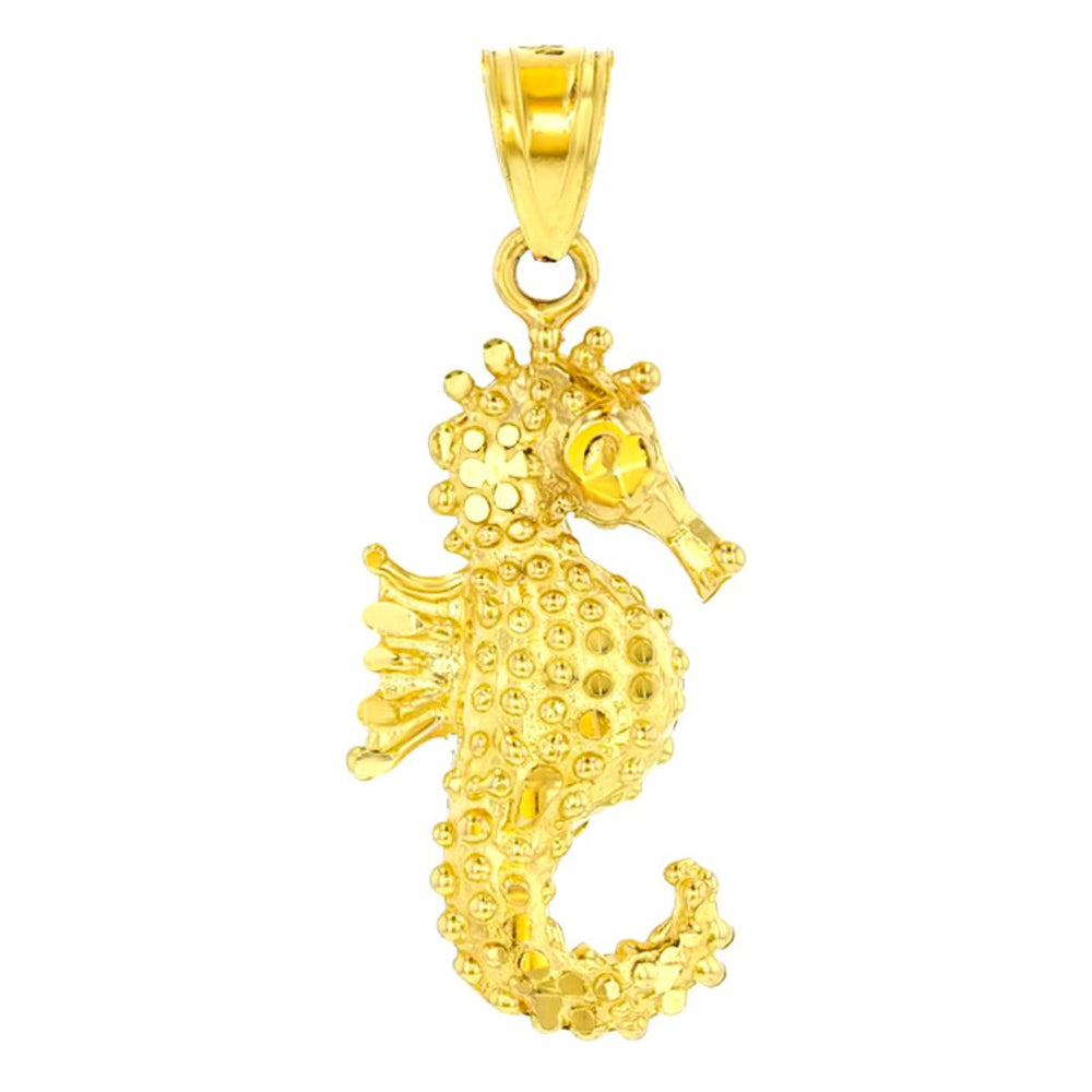 Textured 14K Yellow Gold Budded Seahorse Charm Animal Pendant