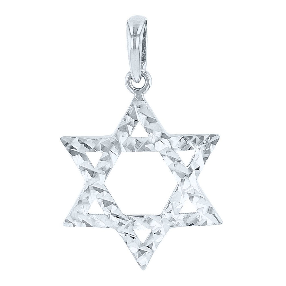 14K White Gold Hebrew Star of David Charm Pendant with Textured Finish