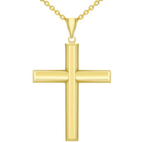 Load image into Gallery viewer, 14k Yellow Gold Plain &amp; Simple Religious High Polish Cross Pendant Necklace with Rolo Chain
