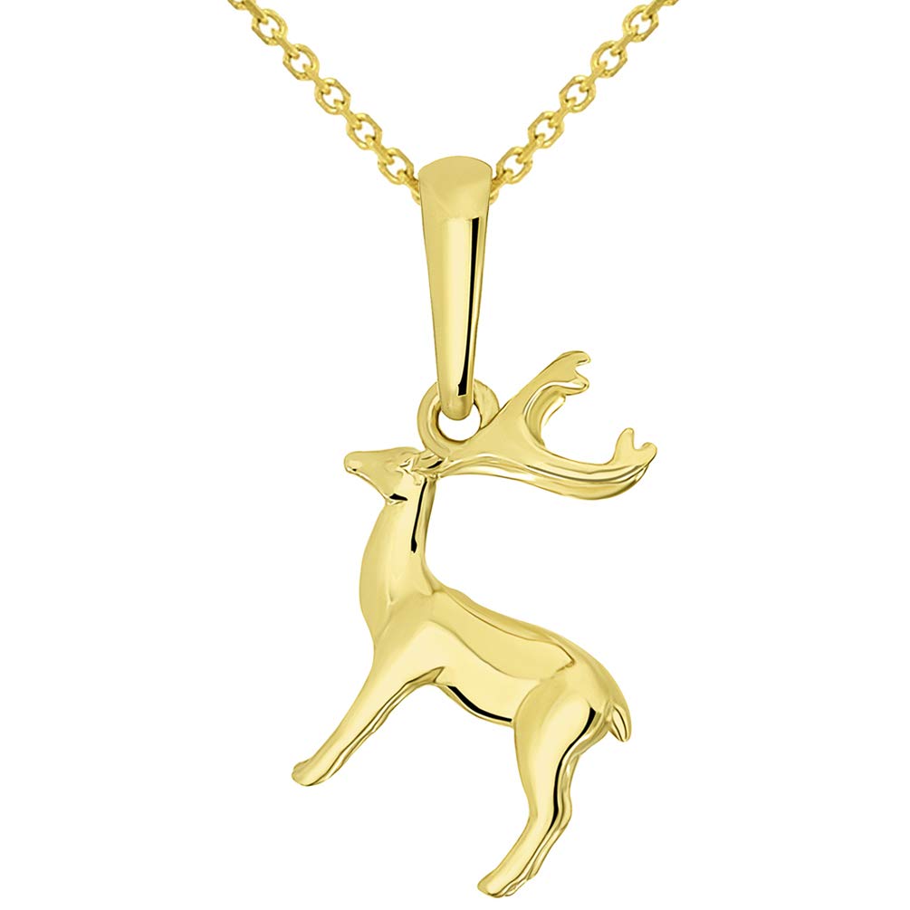 Solid 14k Yellow Gold 3D Small Mule Deer Charm Pendant Necklace