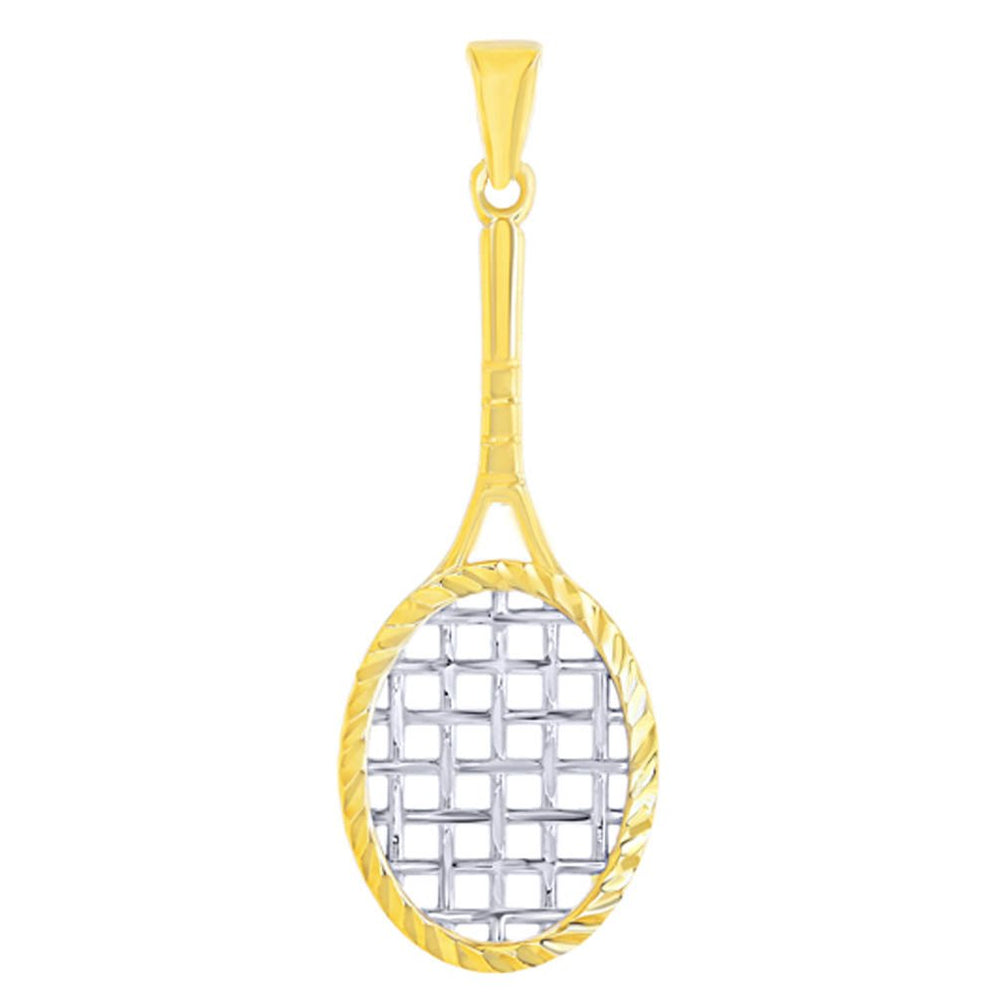 14K Yellow Gold Textured tennis racquet pendant