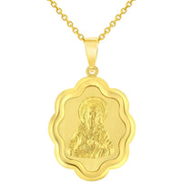 Load image into Gallery viewer, 14k Yellow Gold Sacred Heart of Jesus Christ On Elegant Miraculous Medal Pendant Necklace
