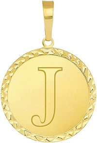Load image into Gallery viewer, 14k Yellow Gold Personalized Round Block Letter Initial J Disc Pendant 

