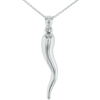Load image into Gallery viewer, 14K White Gold Polished Large Cornicello Horn Pendant with Chain Necklace
