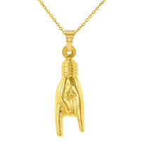 Load image into Gallery viewer, 14K Yellow Gold Hand Charm Mano Cornuto Good Luck Sign Pendant Necklace
