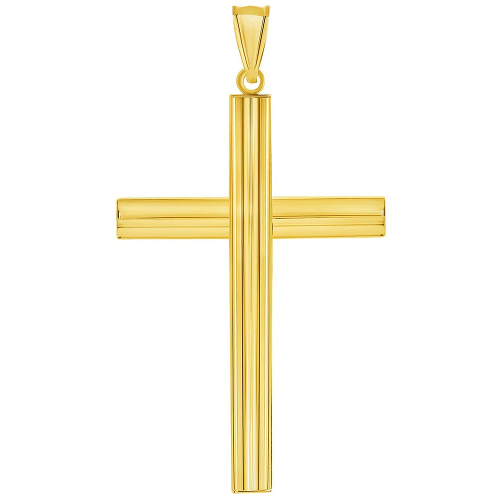 14k Yellow Gold High Polished Large Plain Religious Cross Pendant