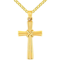Load image into Gallery viewer, 14K Yellow Gold Polished Ribbed Cross with Knot Pendant Necklace

