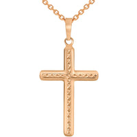 Load image into Gallery viewer, 14k Rose Gold Textured Religious Classic Cross Pendant Necklace with Rolo Cable Chain
