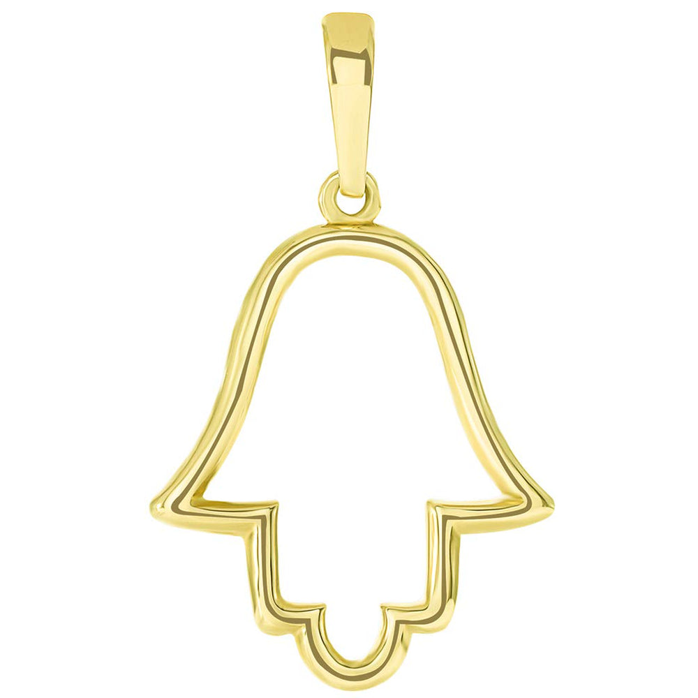 Solid 14k Yellow Gold Outline Hamsa Hand Pendant