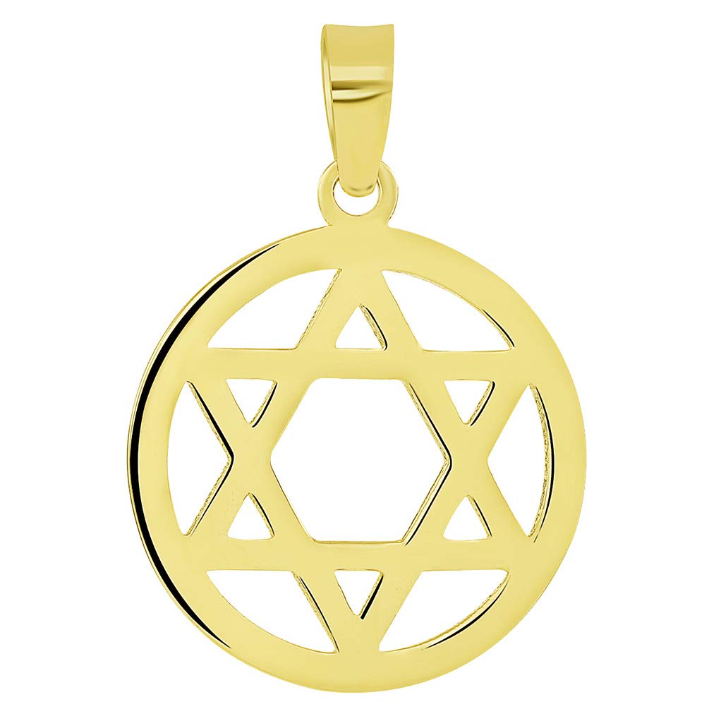14k Yellow Gold Shield of David Round Jewish Star Pendant