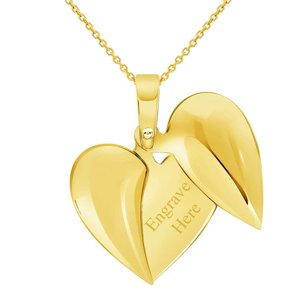 14k Yellow Gold Engravable Personalized Secret Message Heart Pendant with Rolo Cable Necklace