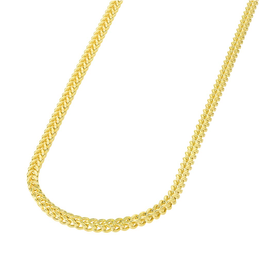 14k Yellow Gold or White Gold 2mm D/C Hollow Square Franco Chain Necklace with Lobster Claw Clasp