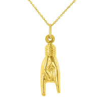 Load image into Gallery viewer, 14K Yellow Gold Hand Charm Mano Cornuto Good Luck Sign Pendant Necklace
