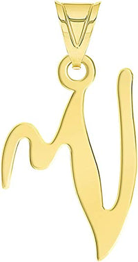 Load image into Gallery viewer, Solid 14k Yellow Gold Script Uppercase Initial V Cursive Letter Pendant
