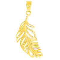 Load image into Gallery viewer, 14K Yellow Gold Textured Feather Charm Pendant
