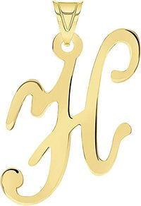 Load image into Gallery viewer, Solid 14k Yellow Gold Script Uppercase Initial H Cursive Letter Pendant
