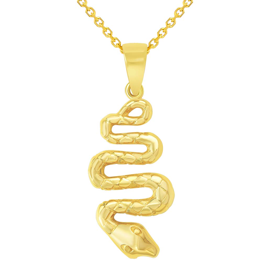 14k Yellow Gold Snake Slithering Down Pendant Necklace