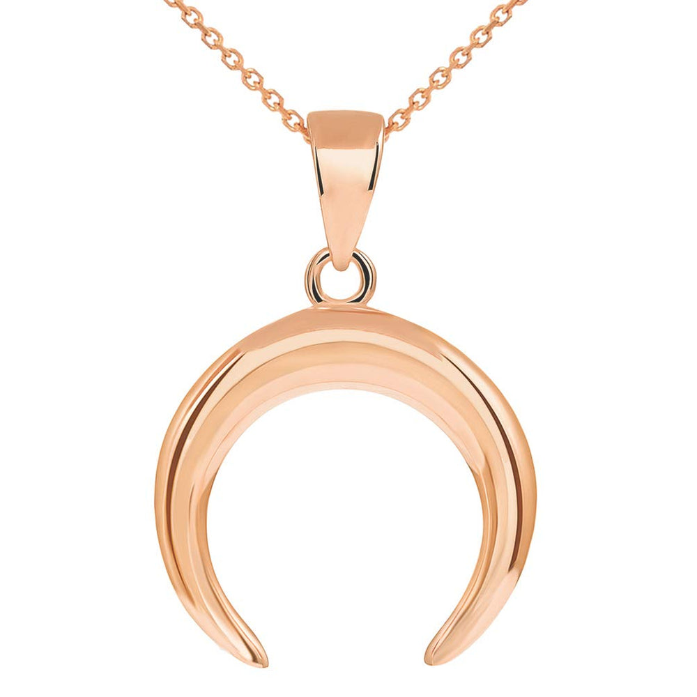 14k Rose Gold Double Horn High Polished Crescent Moon Pendant Necklace