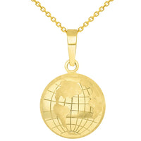 Load image into Gallery viewer, 14k Yellow Gold Longitude and Latitude World Map Pendant Necklace
