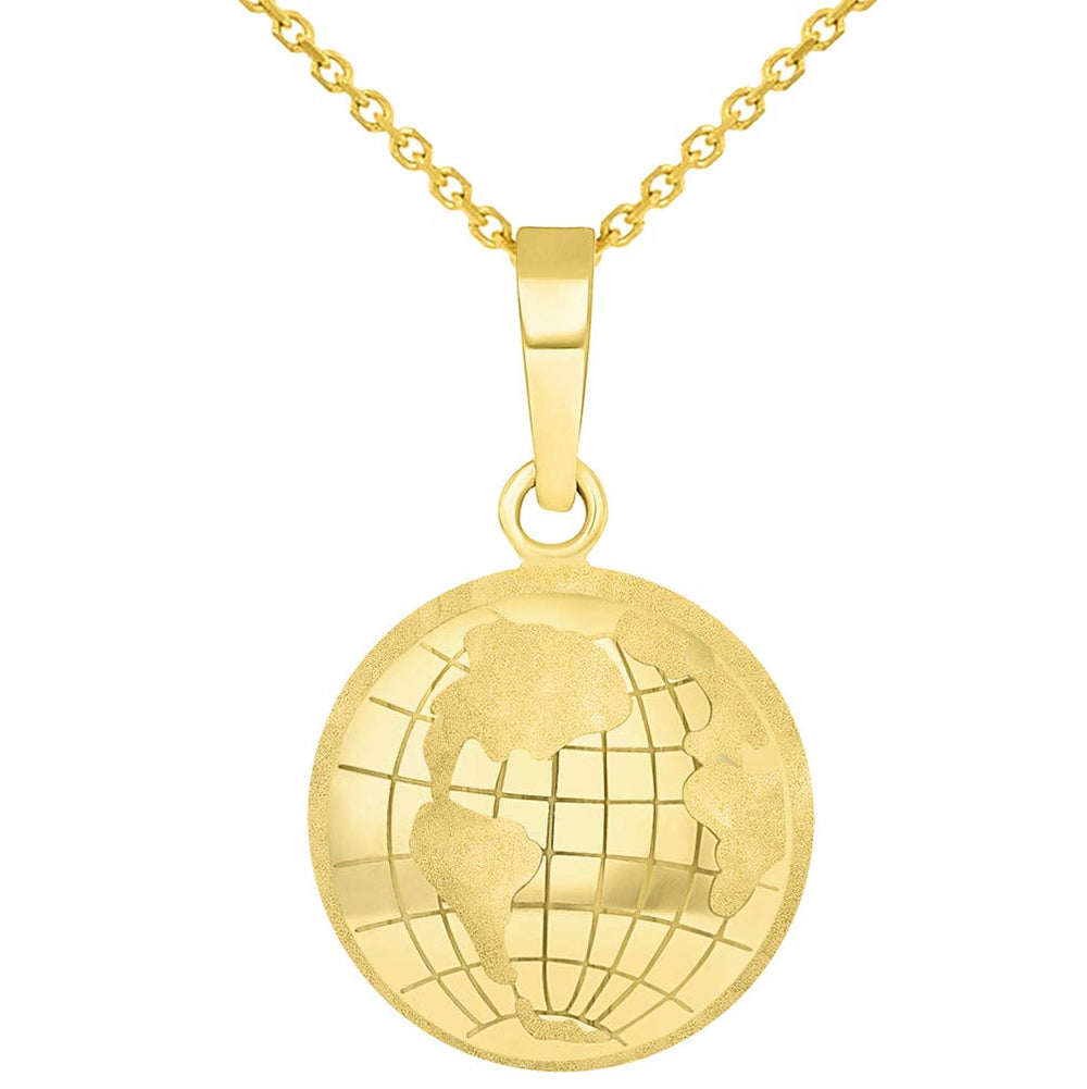 14k Yellow Gold Longitude and Latitude World Map Pendant Necklace