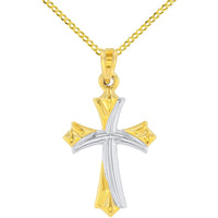 Load image into Gallery viewer, 14k Yellow Gold Fleur de Lis Cross Charm Pendant Necklace with Cuban Concave Chain
