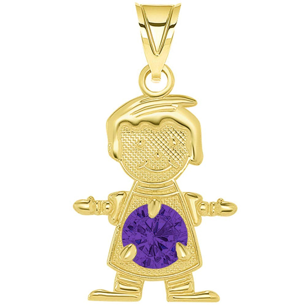 Solid 14k Yellow Gold Little Boy Charm Pendant with Cubic Zirconia Birthstone