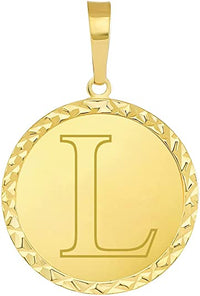 Load image into Gallery viewer, 14k Yellow Gold Personalized Round Block Letter Initial L Disc Pendant 
