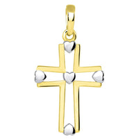 Load image into Gallery viewer, 14k Yellow Gold Two Tone Open Christian Cross Heart Pendant Necklace

