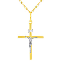 Load image into Gallery viewer, 14k Two-Tone Gold Simple Catholic INRI Jesus Crucifix Pendant Necklace
