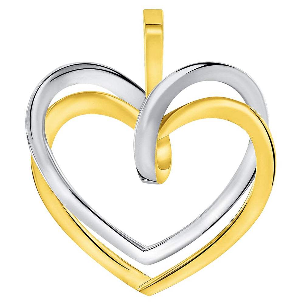 14k Two-Tone Gold Elegant Double Open Heart Pendant