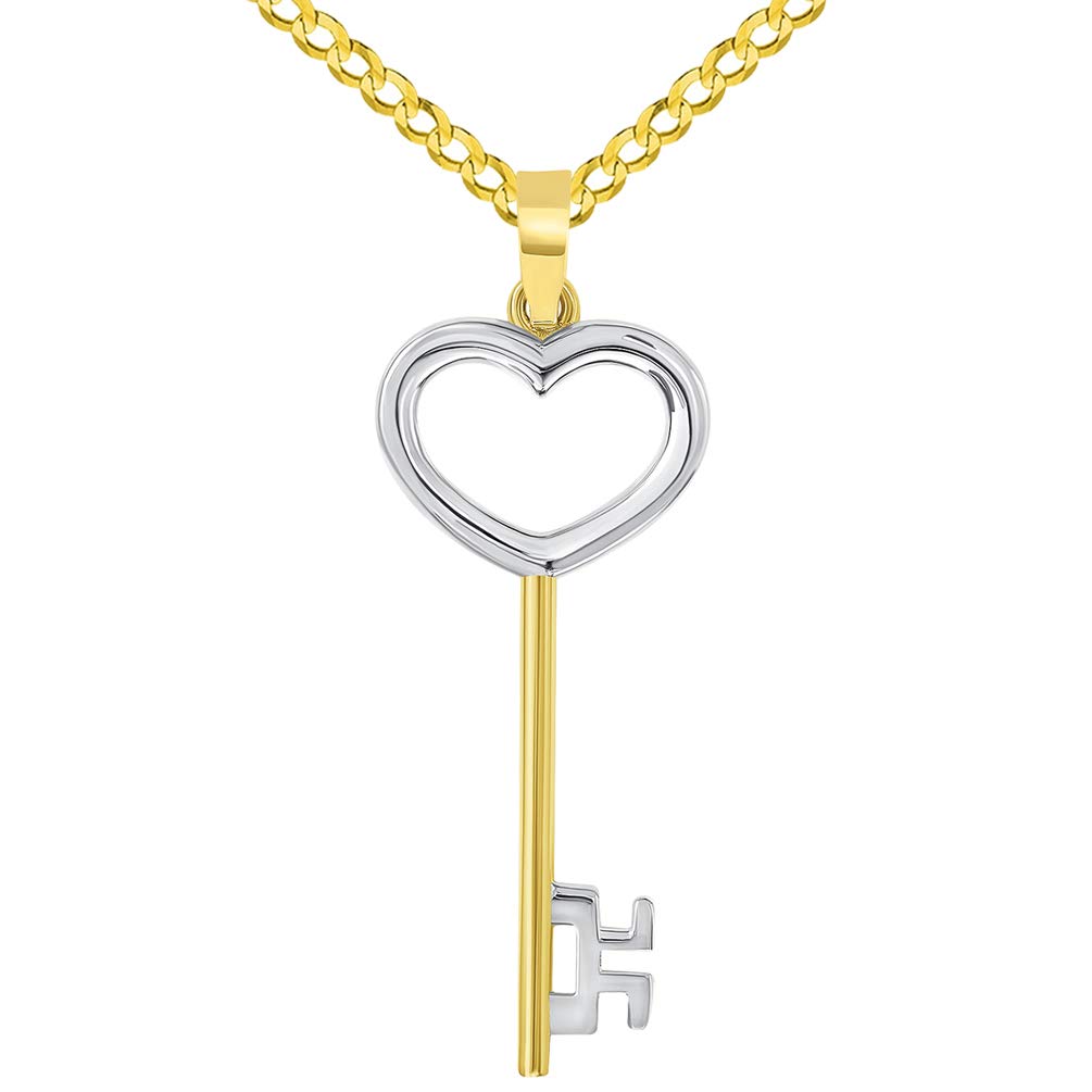 14K Solid White Gold Diamond Key Necklace