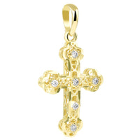 Load image into Gallery viewer, Textured 14K Yellow Gold Filigree Eastern Orthodox CZ Cross Charm Pendant Necklace
