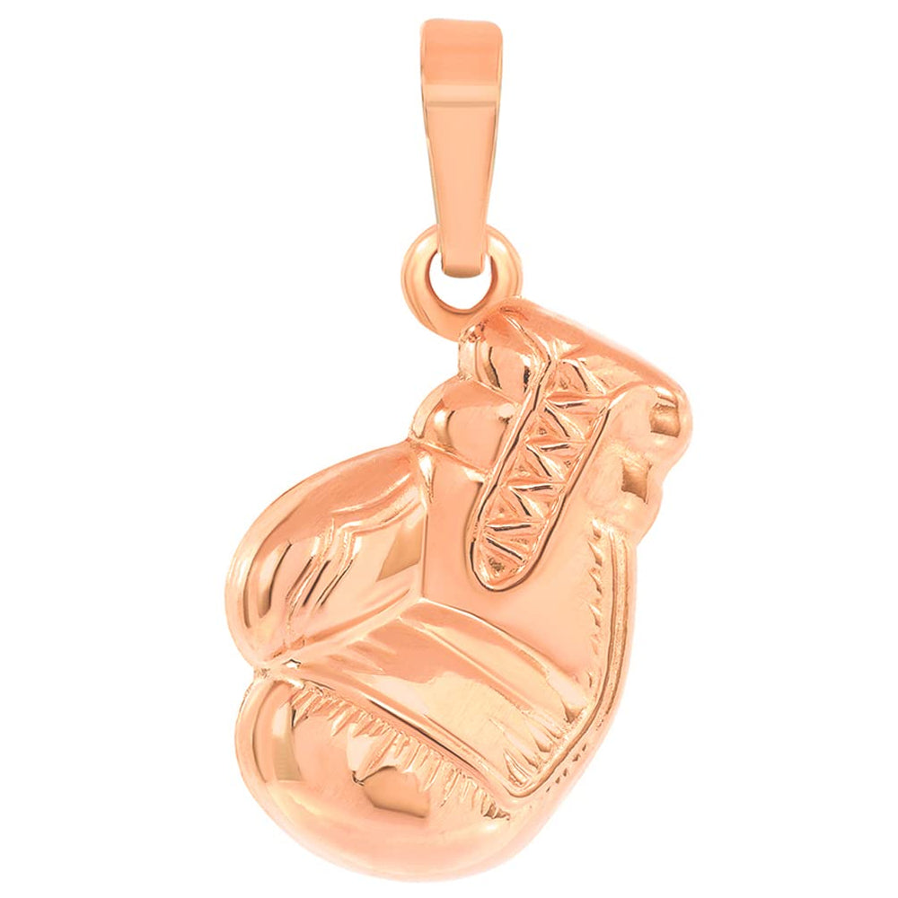 Jewelry America High Polish 14k Gold Necklace with 3D Single Boxing Glove Charm Sports Pendant - Rose Gold