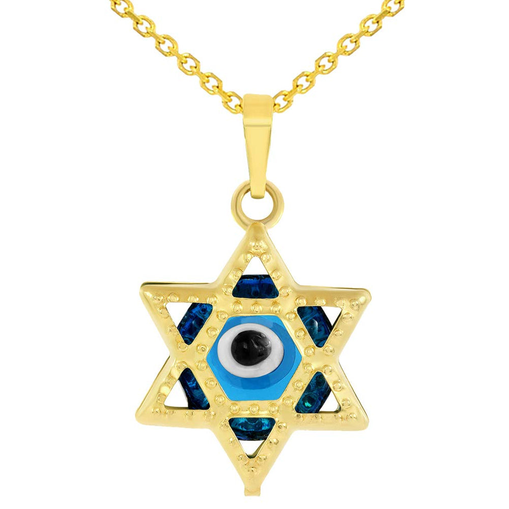 Small Blue Evil Eye Star of David Charm Pendant Necklace