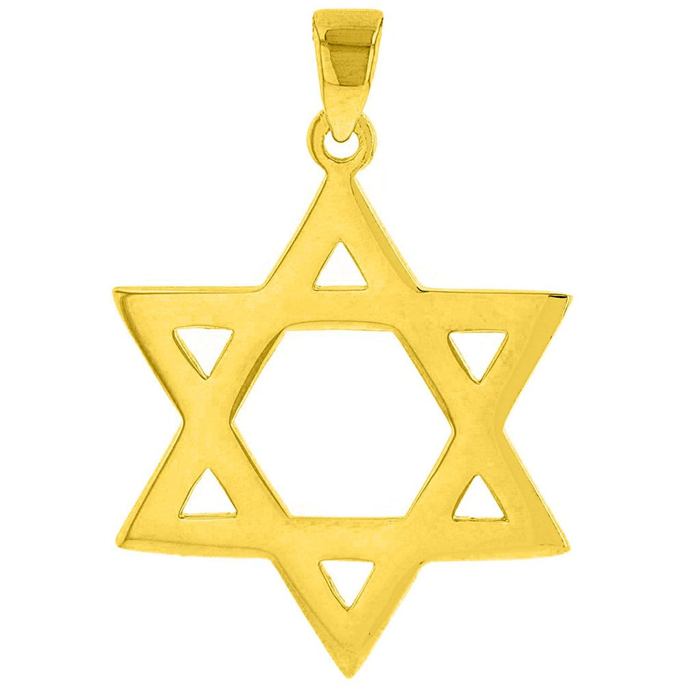 Solid 14K Yellow Gold Star Of David Hebrew Pendant