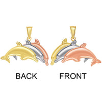 Load image into Gallery viewer, 14k Tri-Color Gold 3-D Three Dolphins Jumping Pendant (Reversible)
