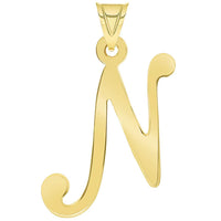 Load image into Gallery viewer, Solid 14k Yellow Gold Script Uppercase Initial Cursive Letter Pendant
