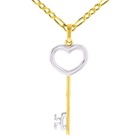 Load image into Gallery viewer, Gold Open Key to My Heart Love Pendant Figaro Necklace
